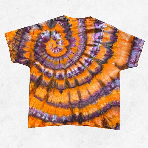 Halloween Tie Dyed T-shirt - Orange Purple - Handmade - Men's Women's 2XLarge - Picture 3 of 12